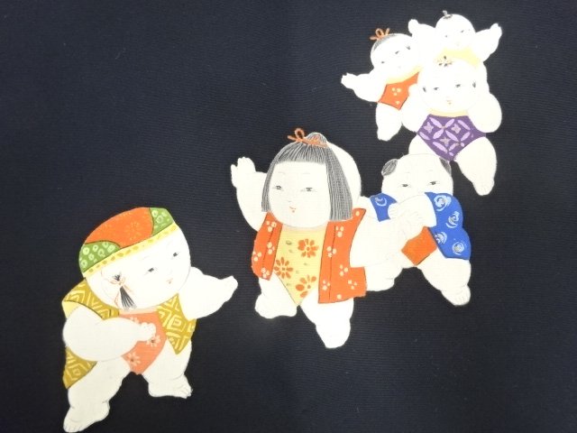 JAPANESE KIMONO / ANTIQUE SHIOZE HAND-PAINTED GOSHO DOLL PATTERN NAGOY